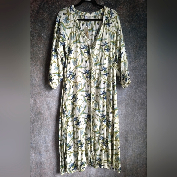 Gauzy Boho Cotton Colorblock Maxi Coverup Dress - Picture 1 of 4
